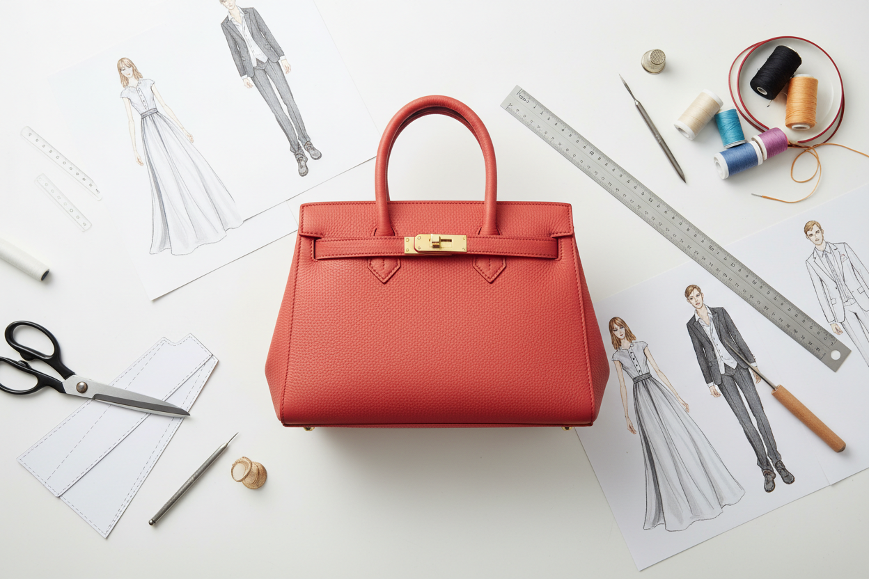 Designer Handbag on Fashion Sketch Desk