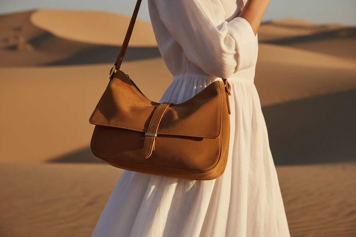 Elegant Camel Suede Shoulder Bag