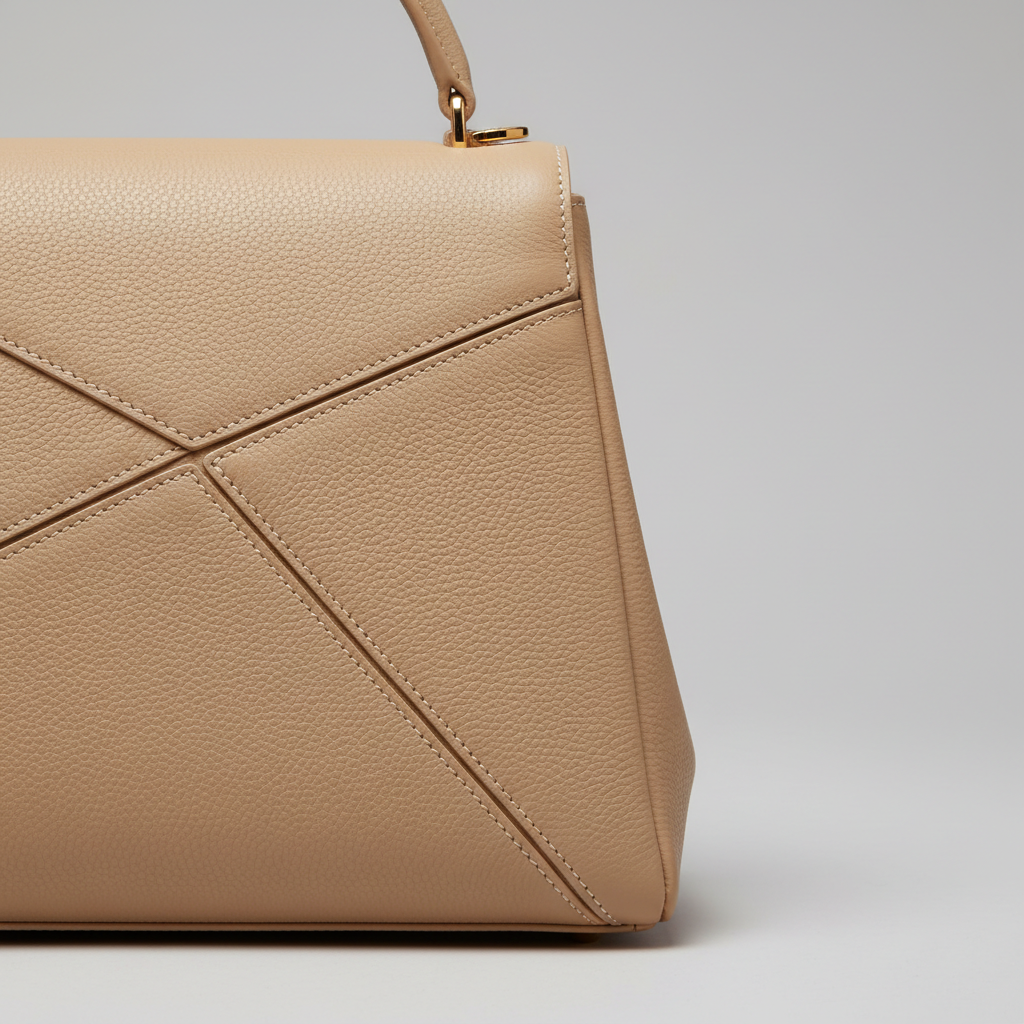 Refined Elegance luxury structured handbag in Pearl Beige – leather detail close-up