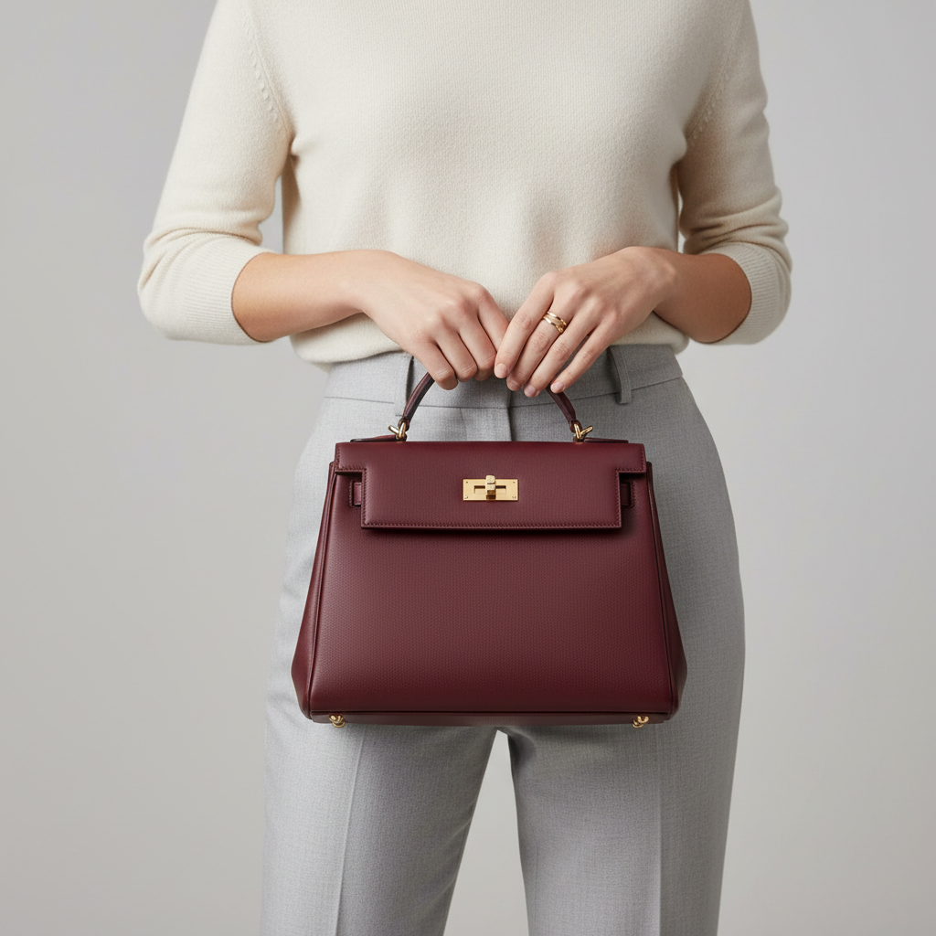 Female model carrying Urban Aura in Ruby Wine