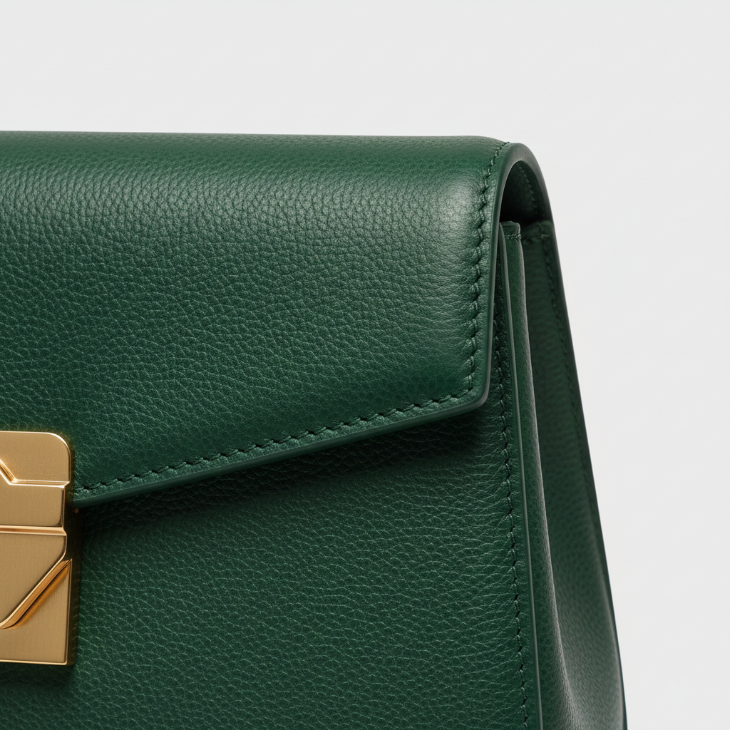 Classic Carry in Forest Emerald – Leather detail close-up