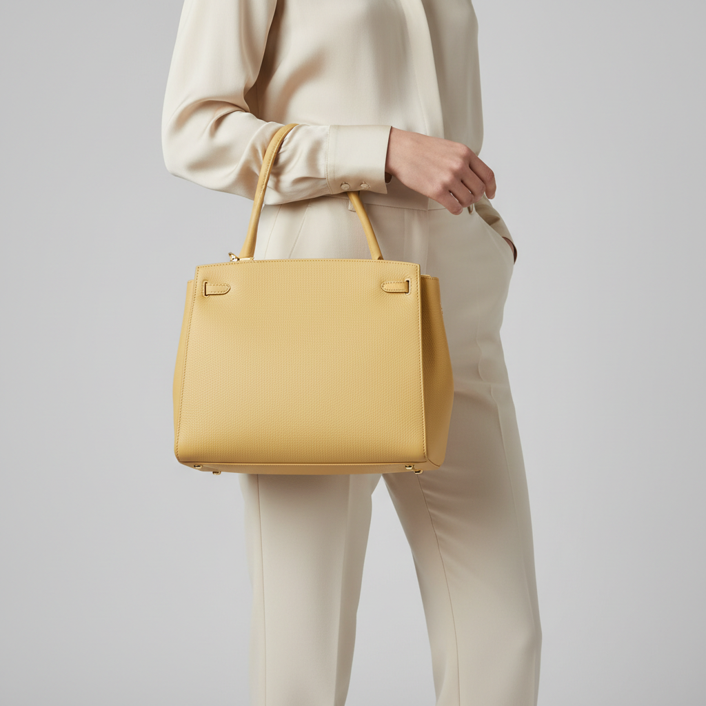 Female model carrying Classic Carry in Butter Yellow