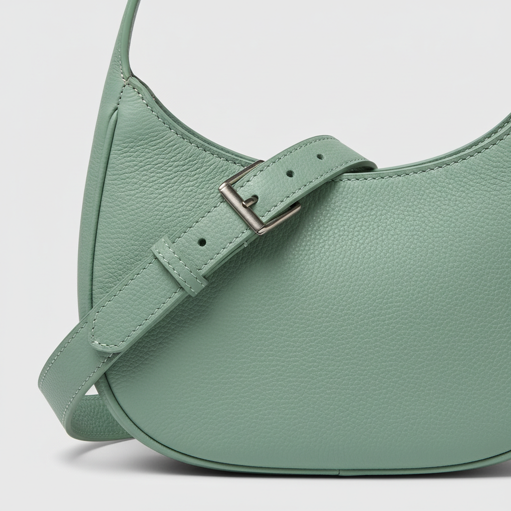 Refined Curve in Mint Green – Leather detail close-up