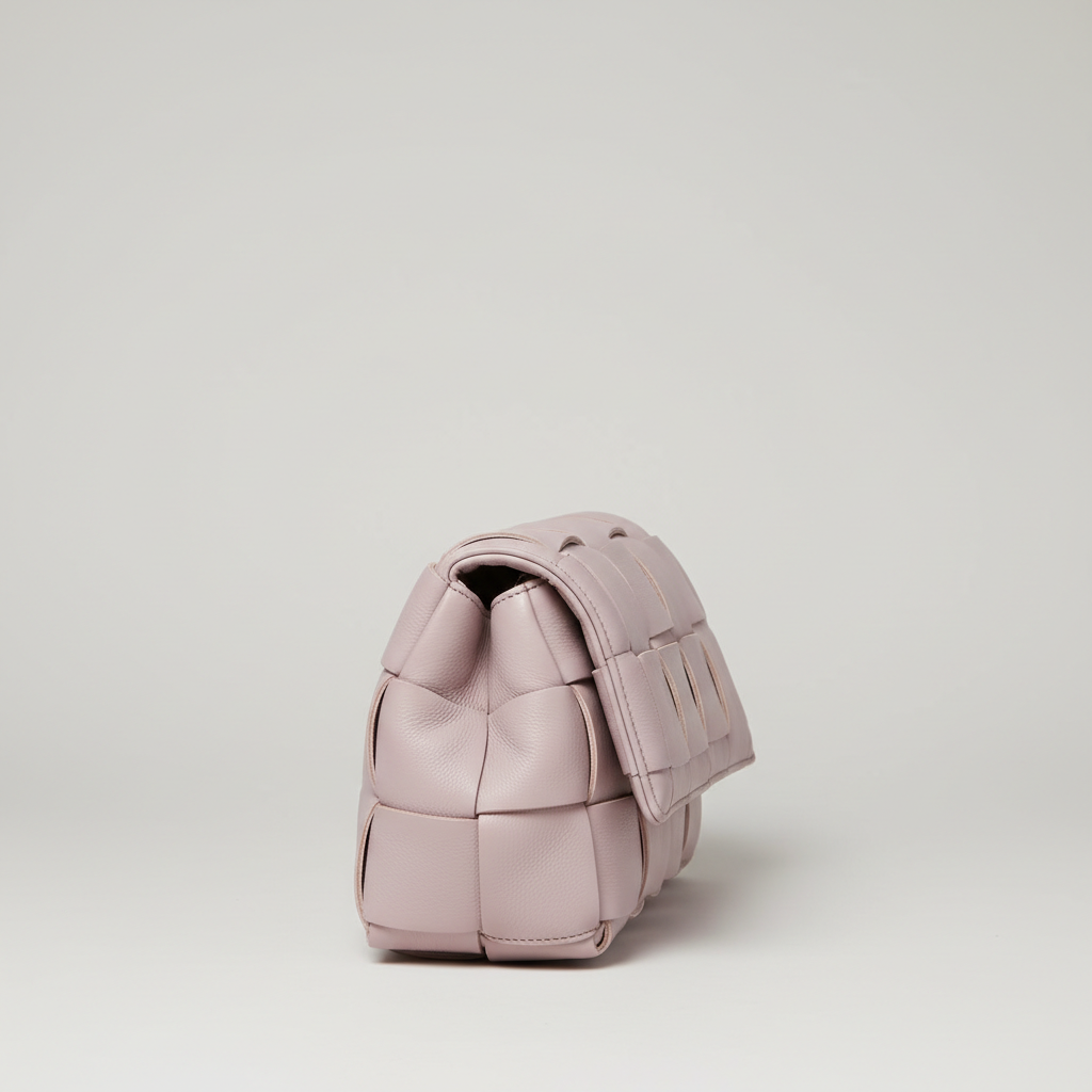 Stylish Fold woven leather handbag in Soft Lilac – side view