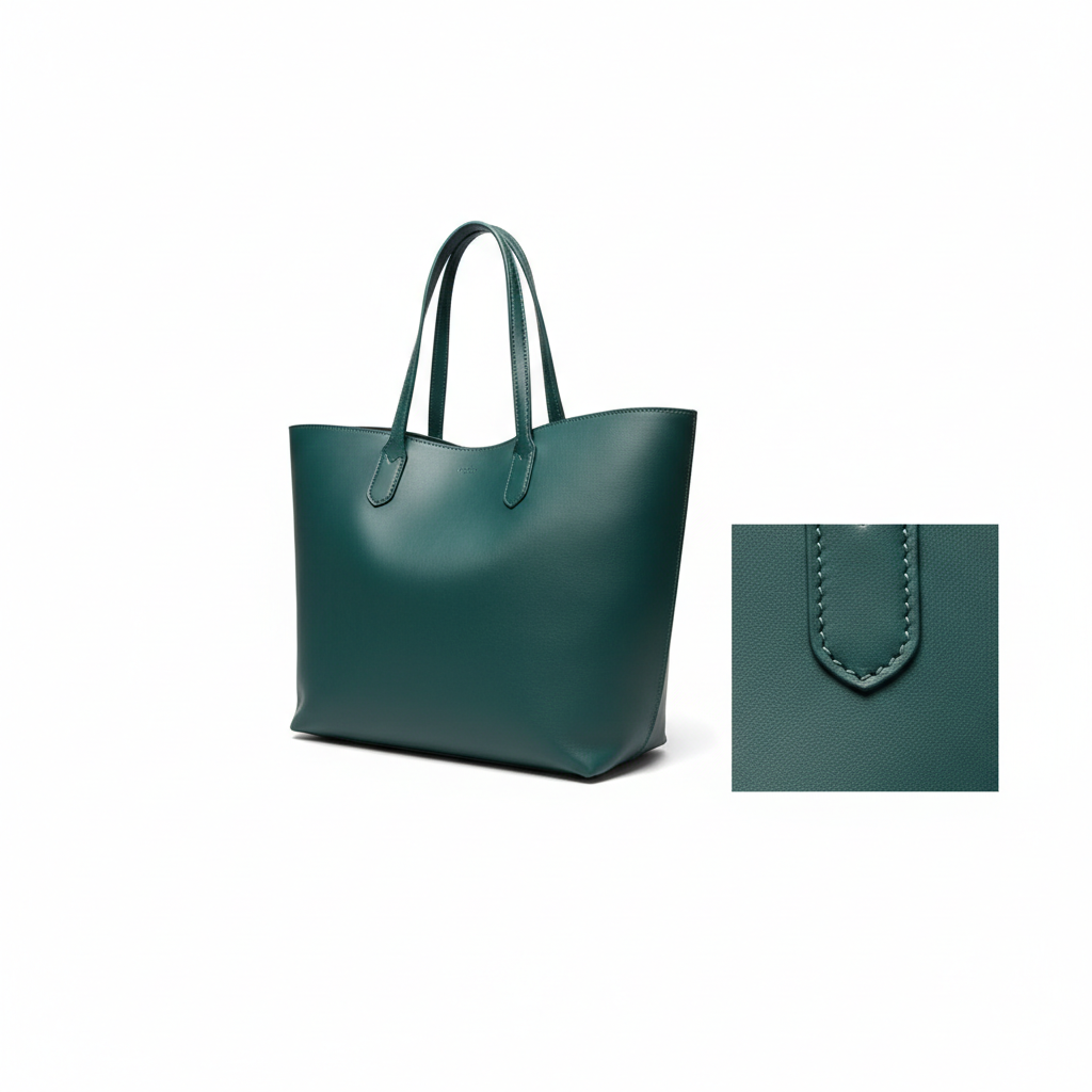 Everyday Shopper Tote – Ocean Teal – Leather Detail