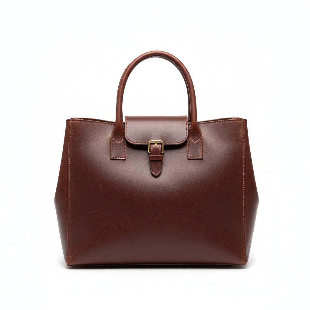 Vintage Leather Tote – Chocolate Brown – Front View