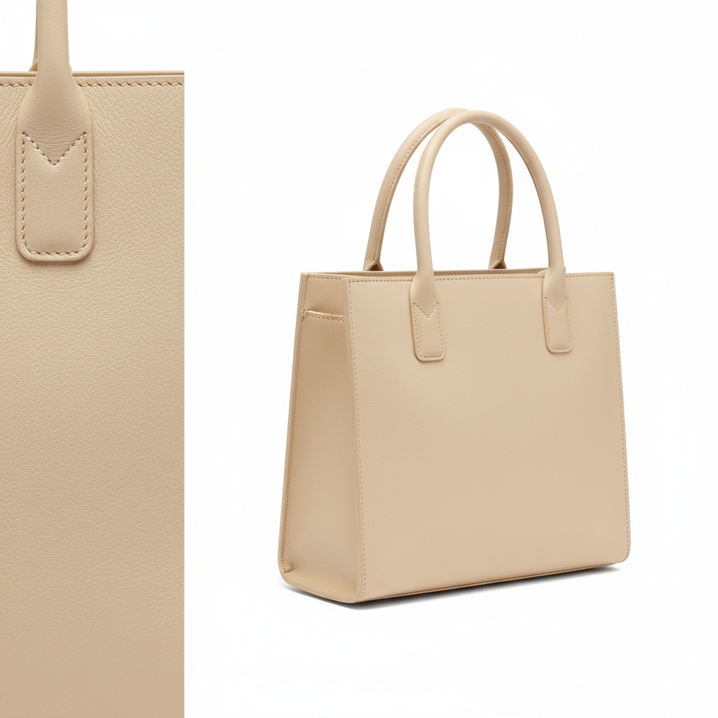 Vintage Leather Tote – Champagne Cream – Leather Detail