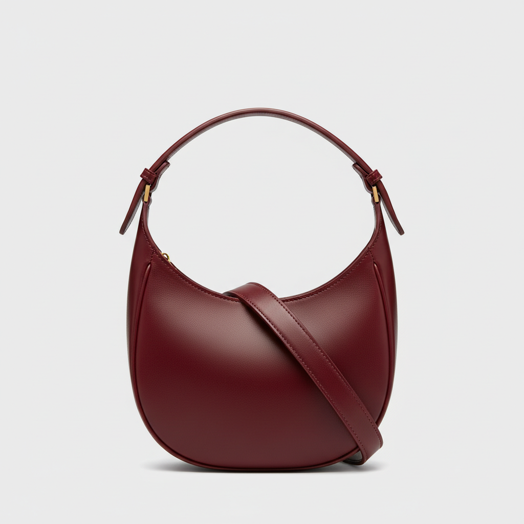 Serene Curve curved shoulder bag in Burgundy Red - front view