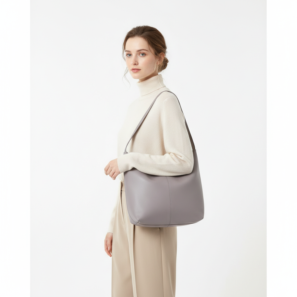 Smooth Flow Hobo Bag – Lavender Grey – Model