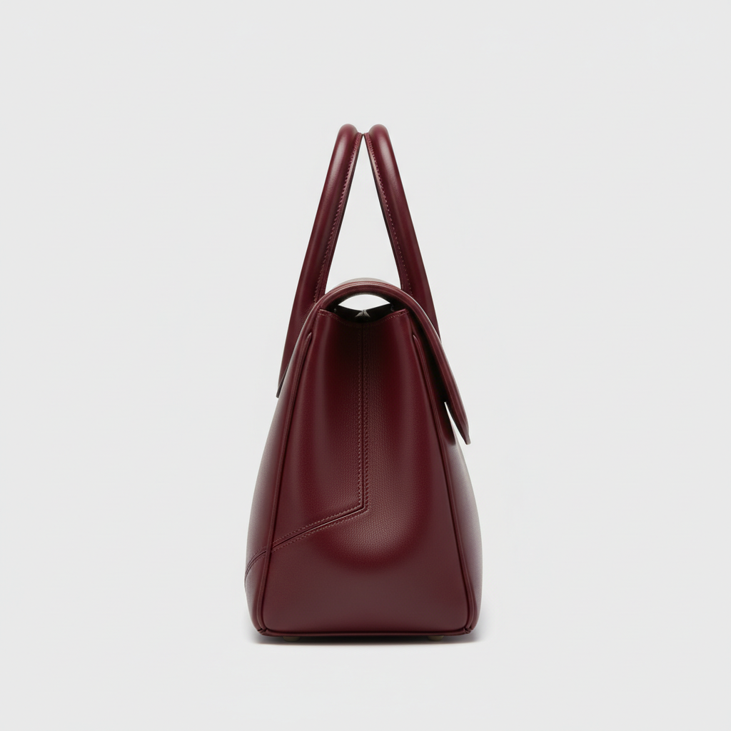 Contemporary Bloom luxury top handle handbag in Ruby Wine - side view