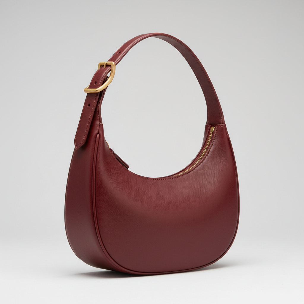 Graceful Gather crescent shoulder bag in Ruby Wine – side view