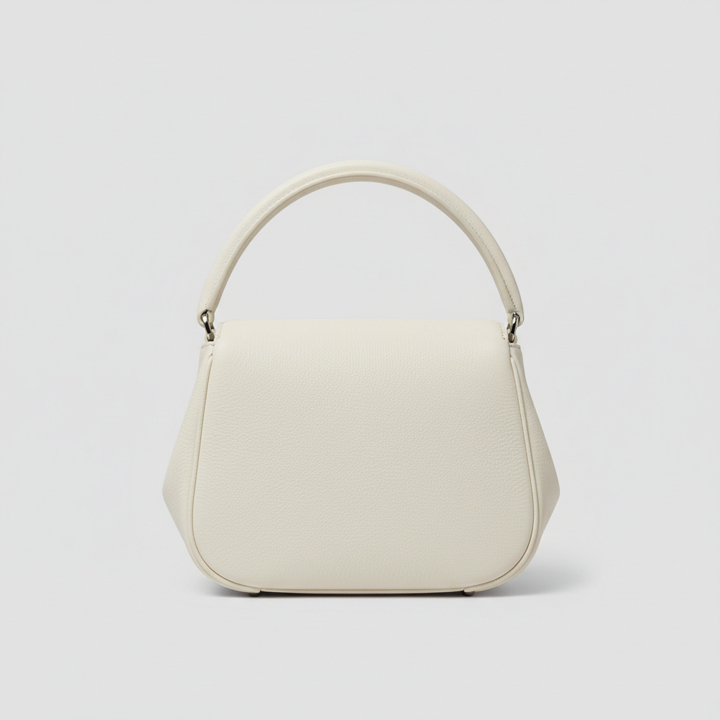 Heritage Curve luxury curved handbag in Frost White – front view