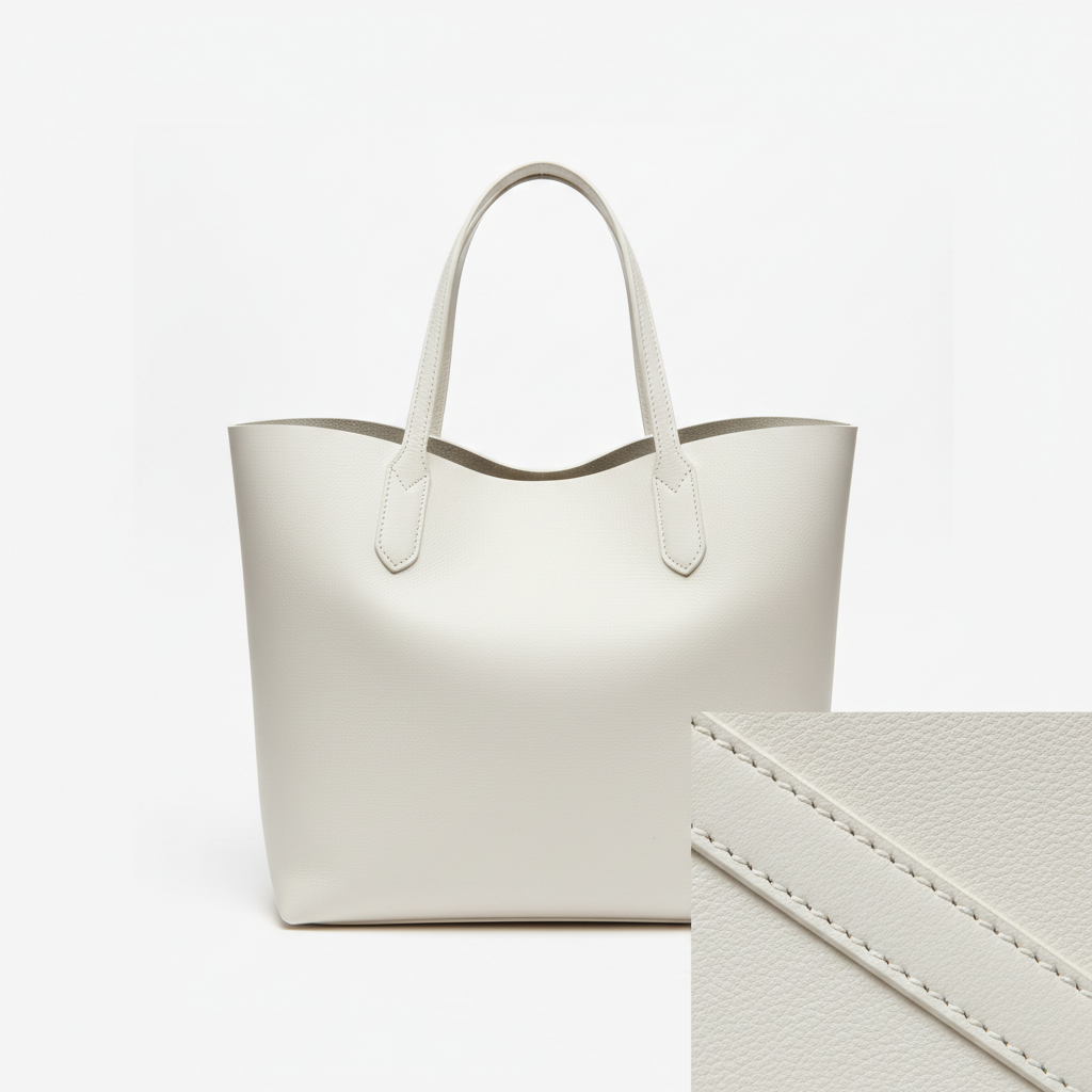 Everyday Shopper Tote – Frost White – Leather Detail