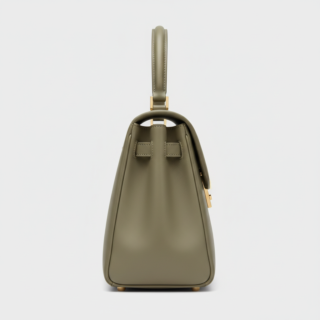 Refined Elegance luxury structured handbag in Sage Olive – side view