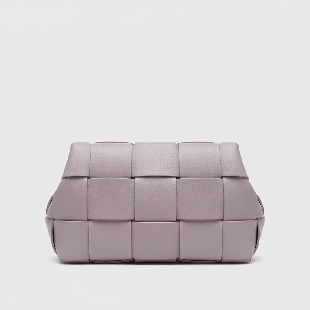 Stylish Fold woven leather handbag in Soft Lilac – front view