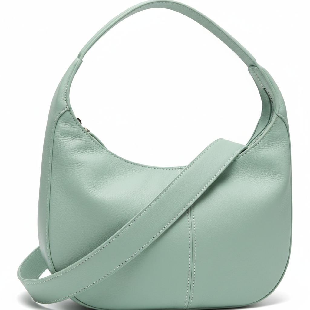 Crescent Hobo Bag – Mint Green – Leather Detail