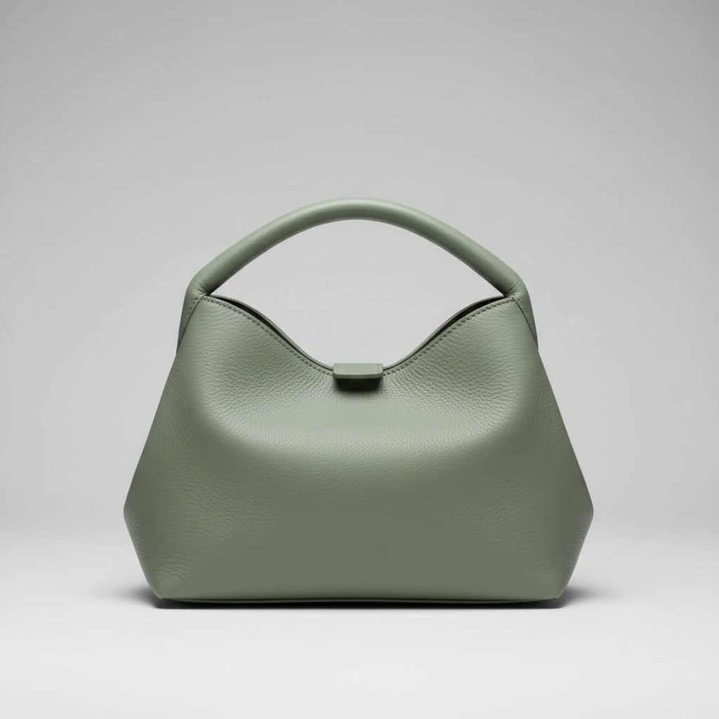 Classic Carry sculptural leather handbag in Sage Green - front view