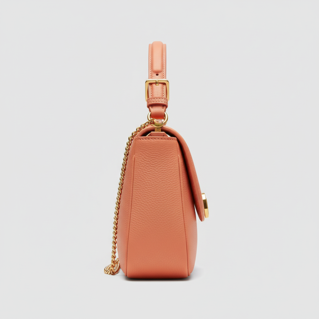 Heritage Curve luxury curved handbag in Coral Peach – side view