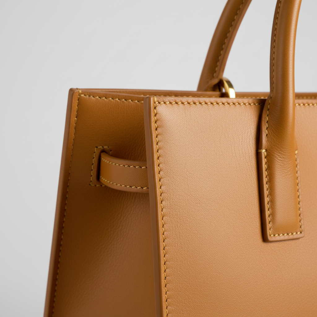 Grace Tote in Amber Gold – Leather detail close-up