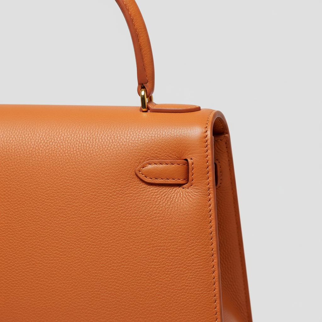 Eternal Grace luxury handbag in Sunset Orange – leather detail close-up