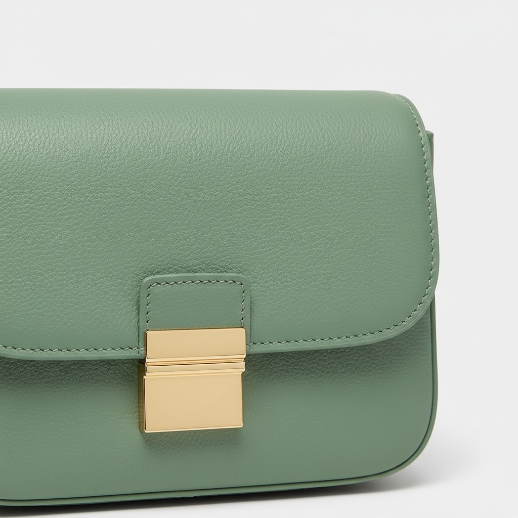 Luxe Harmony luxury shoulder bag in Pistachio Green – leather detail close-up