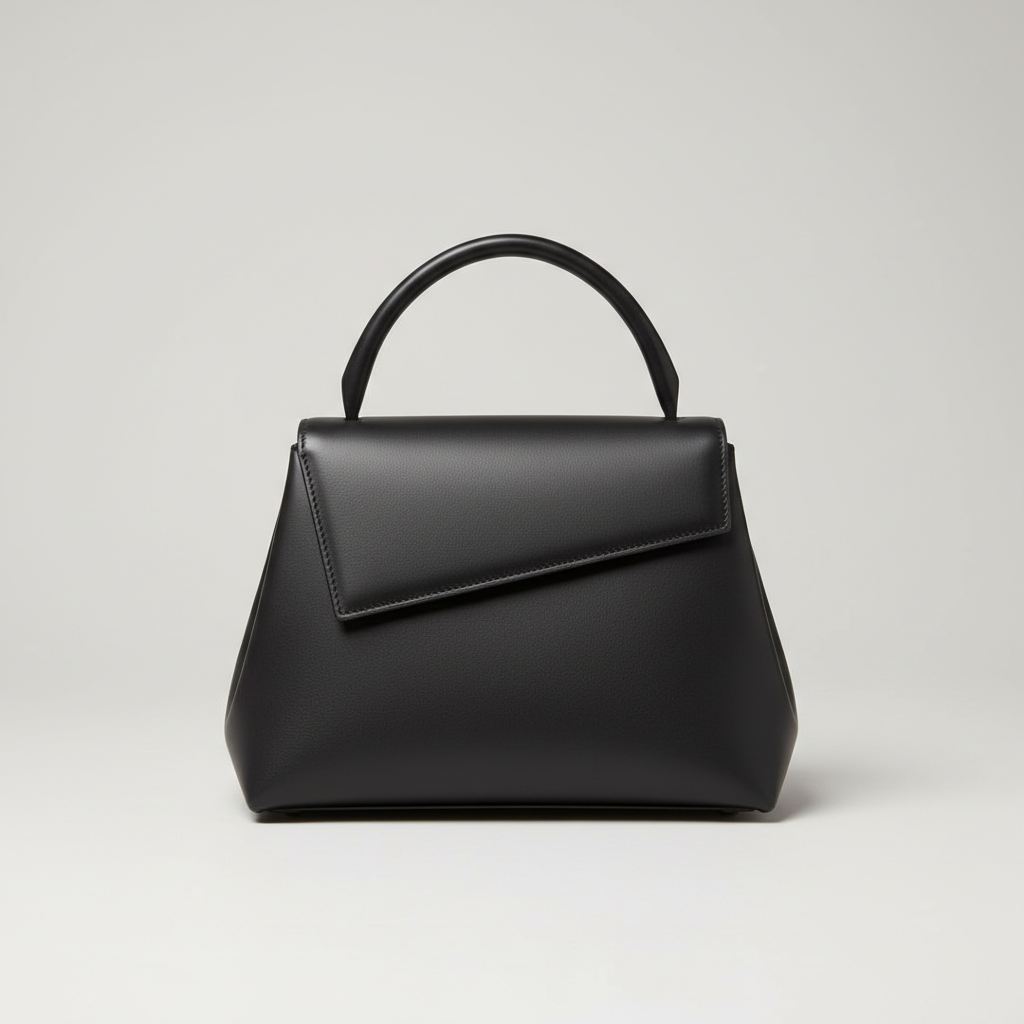 Contemporary Bloom luxury top handle handbag in Midnight Black - front view