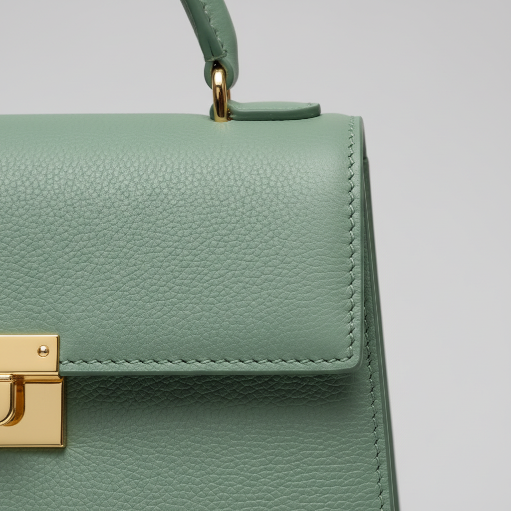 Timeless Charm luxury handbag in Pistachio Green - leather detail close-up