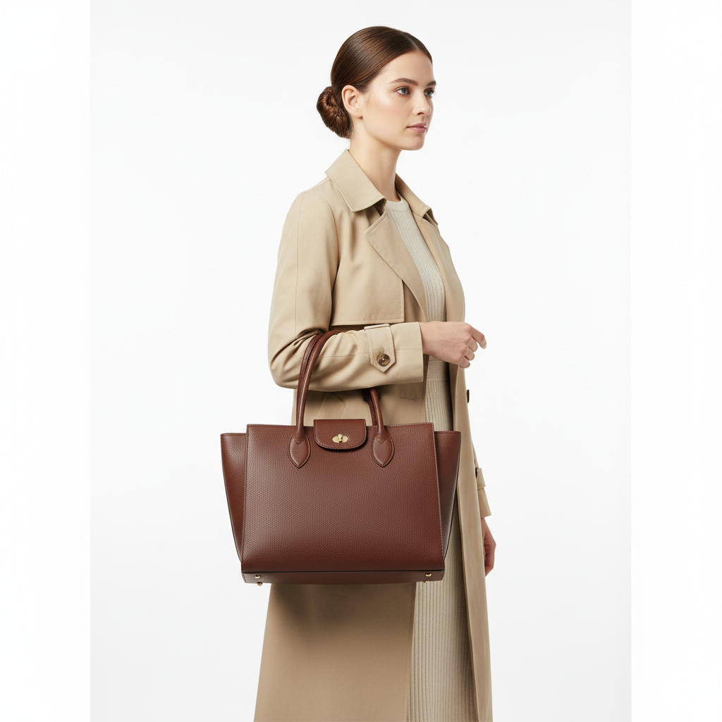 Vintage Leather Tote – Chocolate Brown – Model