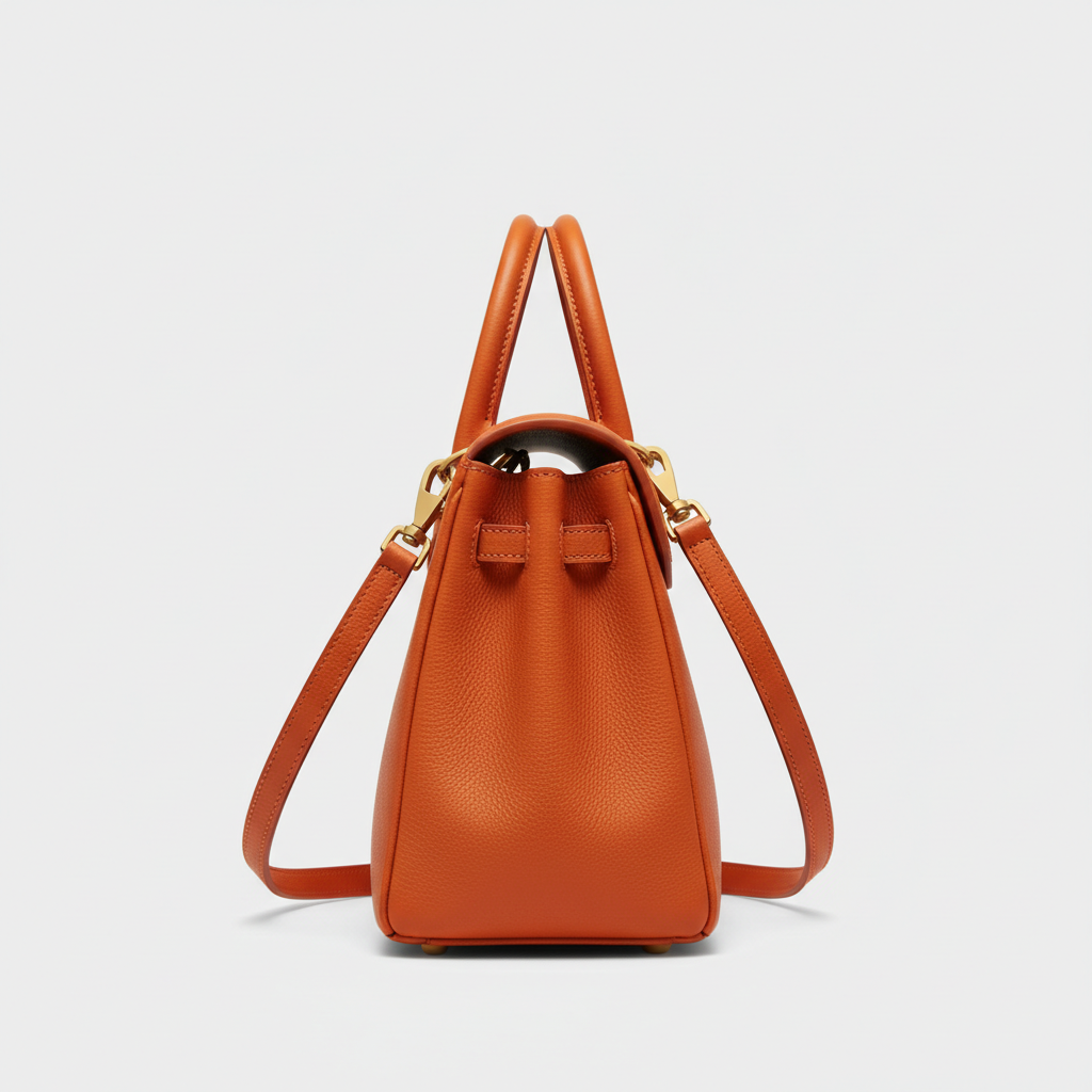 Timeless Charm luxury handbag in Sunset Orange - side view