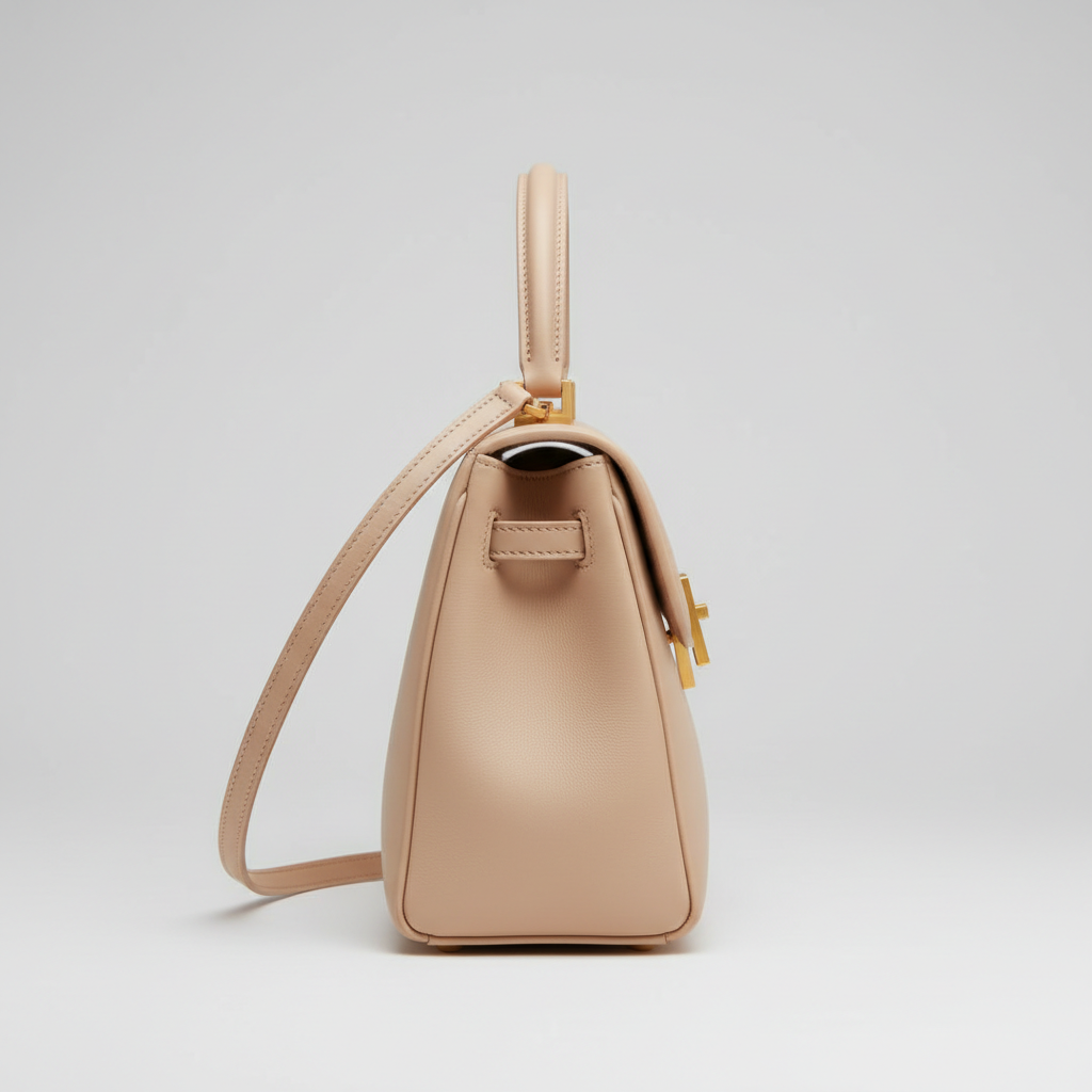 Refined Elegance luxury structured handbag in Pearl Beige – side view