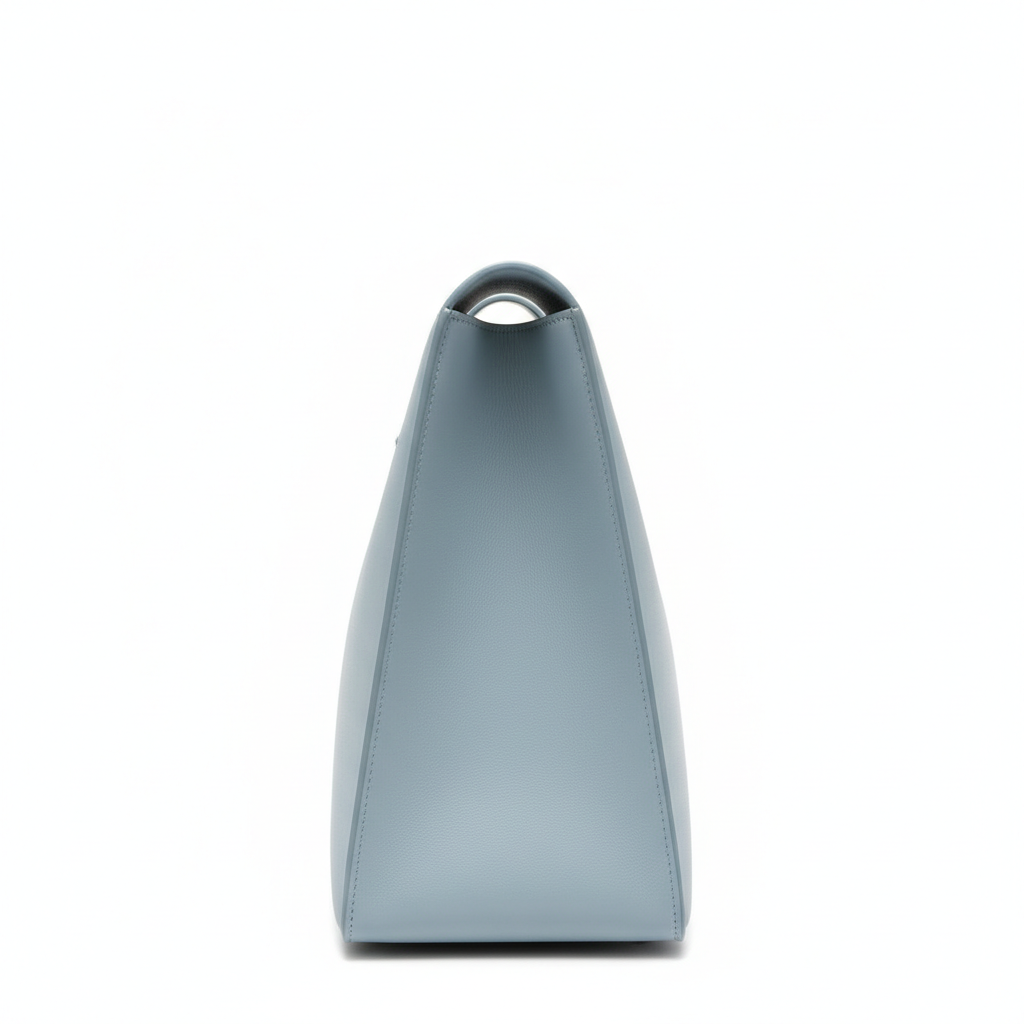 Vintage Leather Tote – Ice Blue – Side View