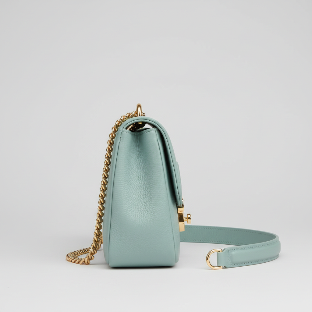 Luxe Harmony luxury shoulder bag in Aqua Mist - side view