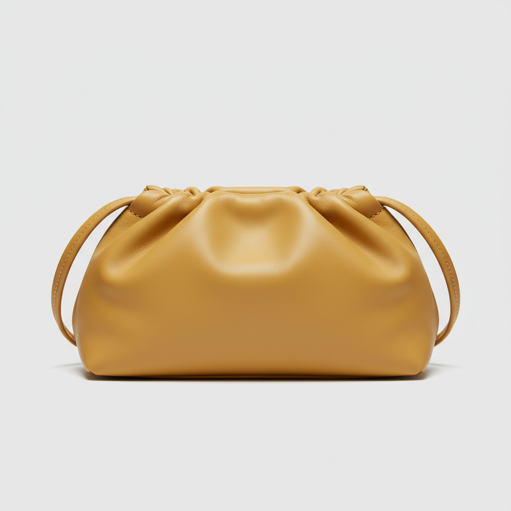 Blossom Pouch gathered leather bag in Butter Yellow - leather detail close-up