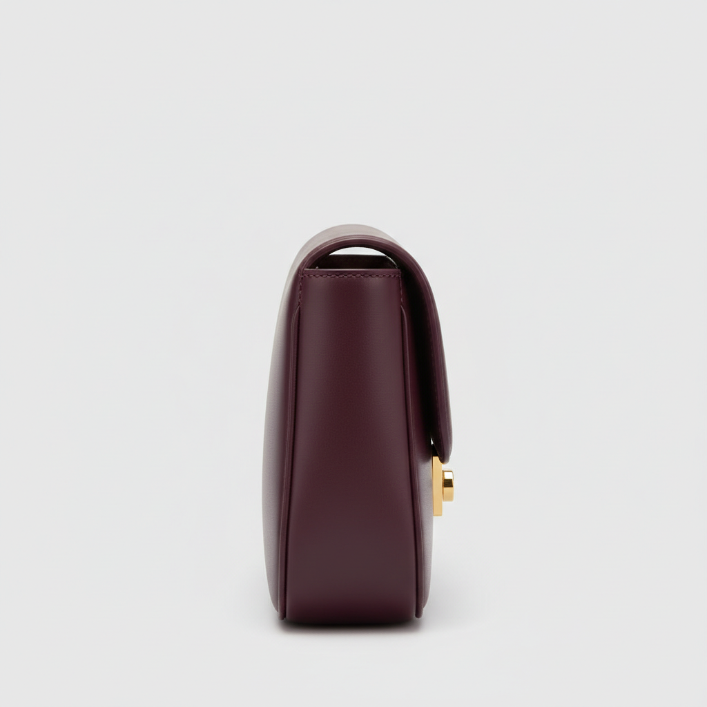 Heritage Curve luxury curved handbag in Deep Plum – side view