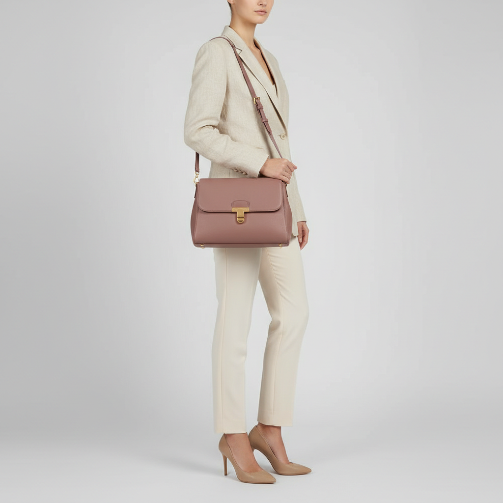 Female model carrying Modern Bloom in Rose Mauve