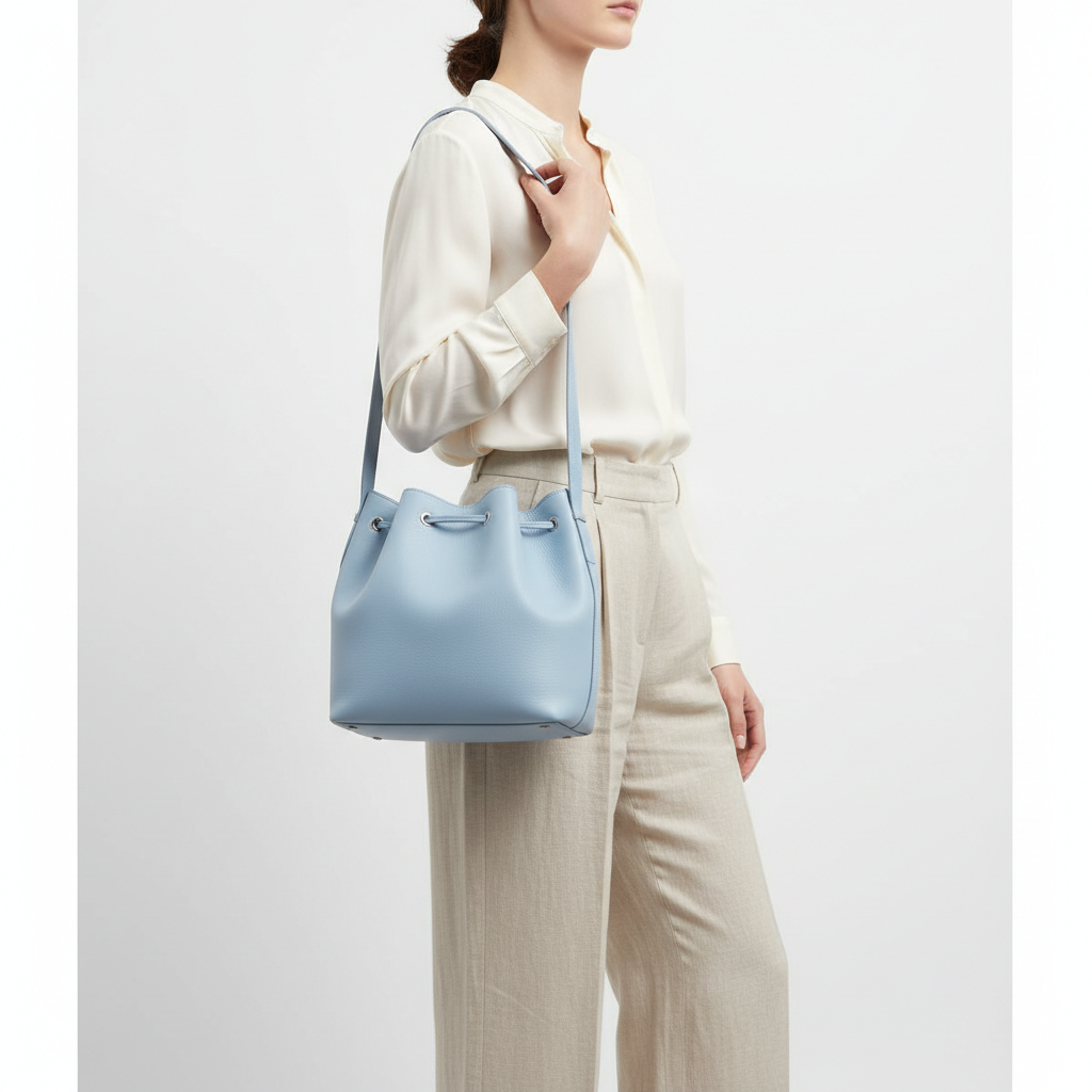 Soft Bucket Bag – Sky Blue – Model