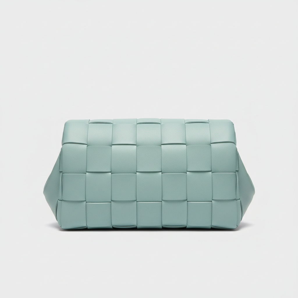 Stylish Fold woven leather handbag in Aqua Mist – front view