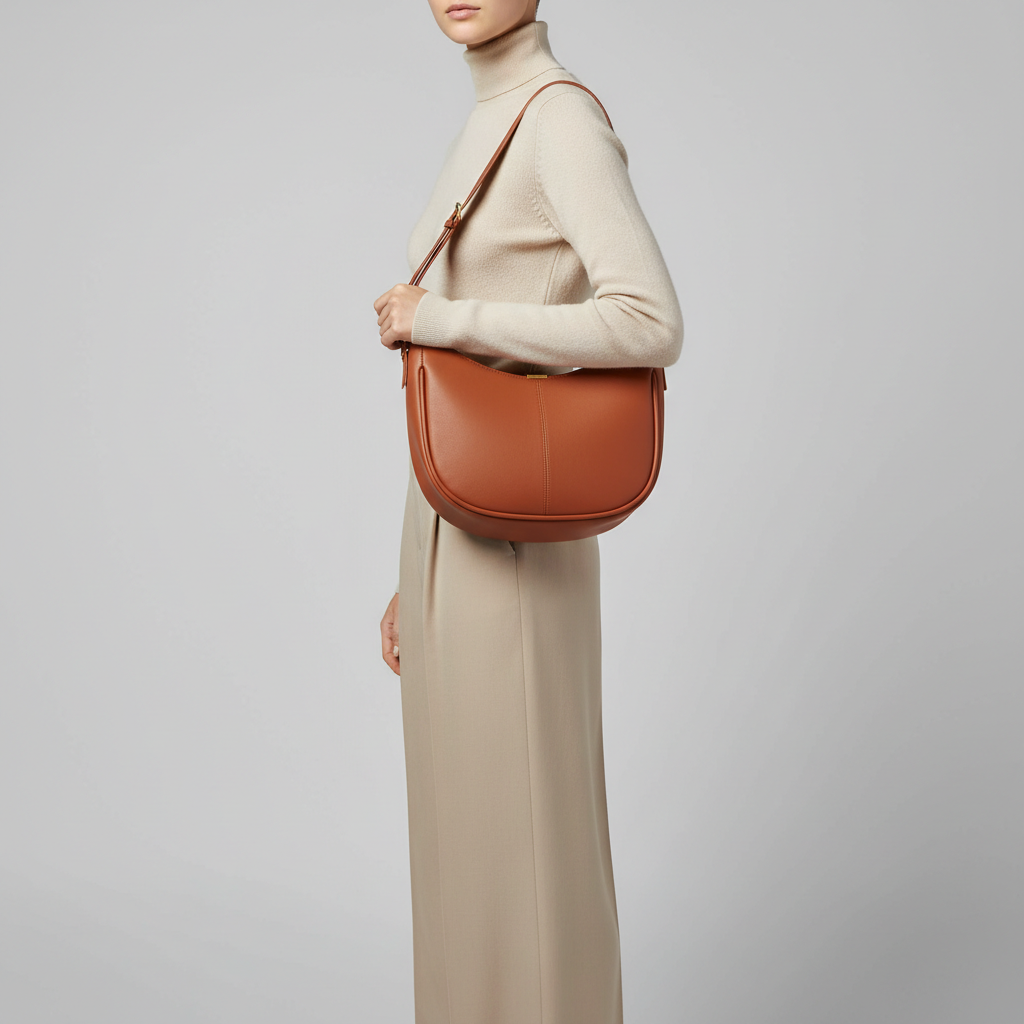 Female model carrying Refined Curve in Burnt Sienna