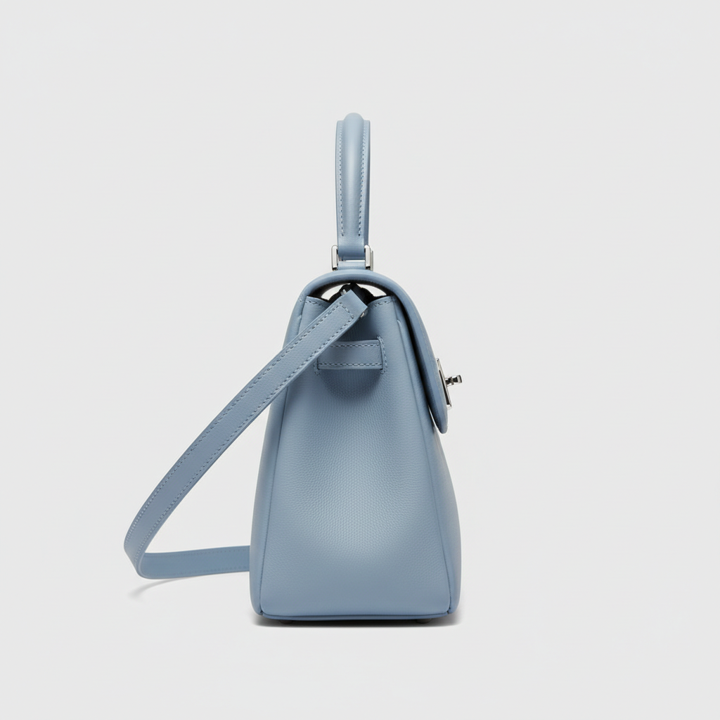 Velvet Grace luxury handbag in Sky Blue - side view