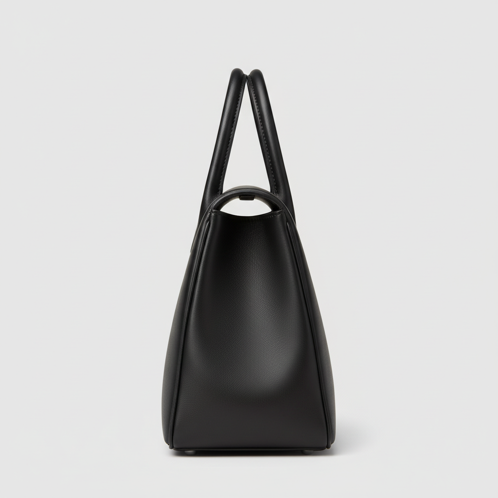Contemporary Bloom luxury top handle handbag in Midnight Black - side view