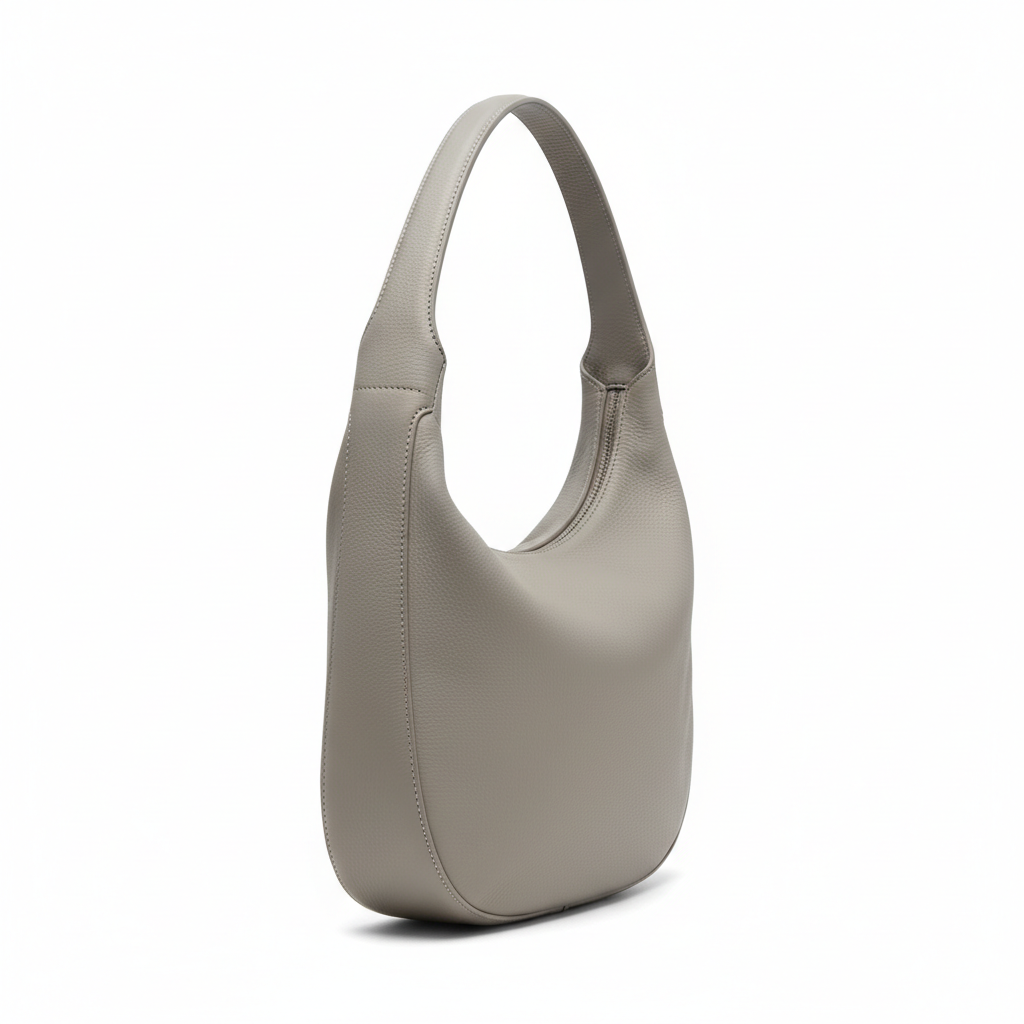 Crescent Hobo Bag – Stone Grey – Side View