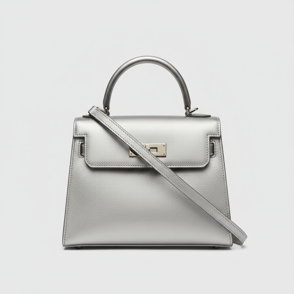 Timeless Charm luxury handbag in Ice Silver - front view