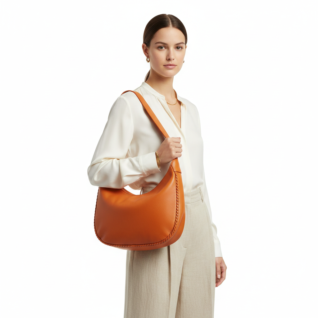 Crescent Hobo Bag – Sunset Orange – Model