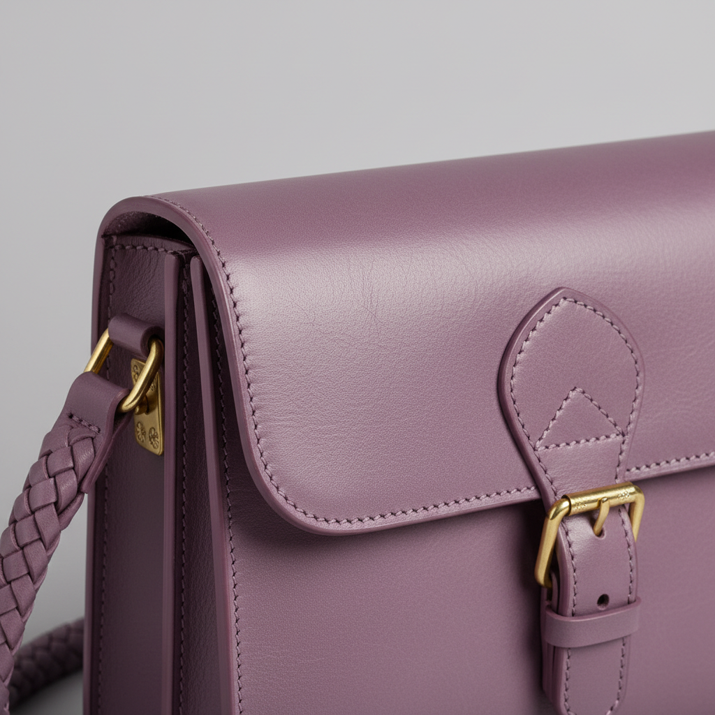 Vintage Satchel in Soft Lilac – Leather detail close-up