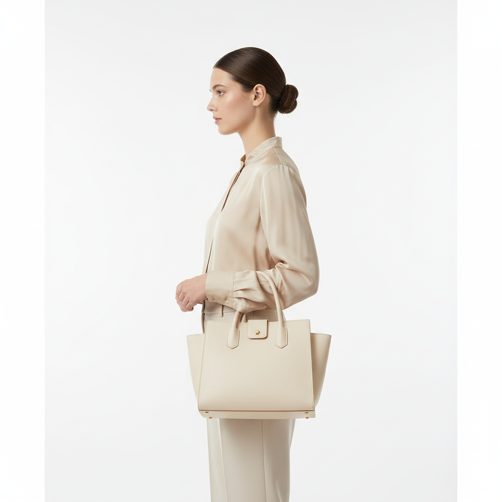 Vintage Leather Tote – Champagne Cream – Model