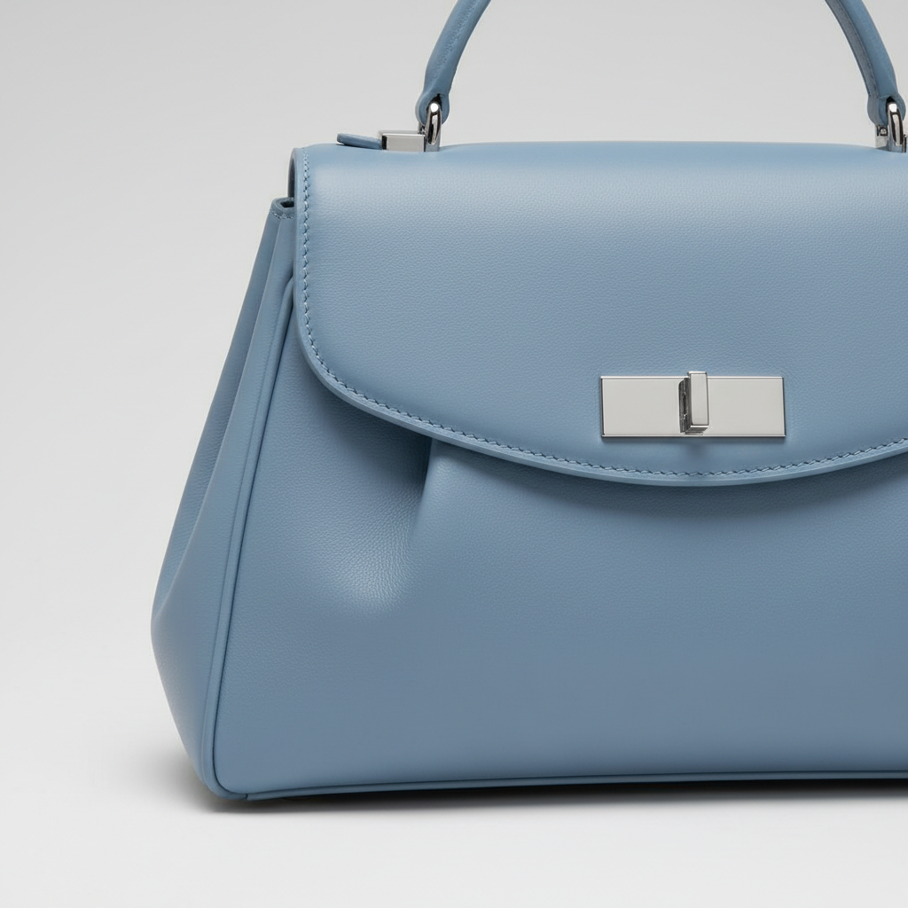 Velvet Grace luxury handbag in Sky Blue - leather detail close-up