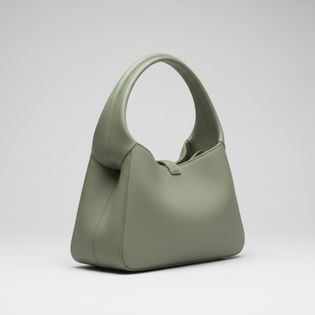 Classic Carry sculptural leather handbag in Sage Green - side view