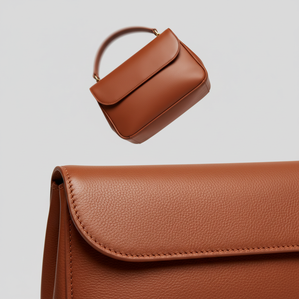 Elegant Motion luxury handbag in Burnt Sienna – leather detail close-up