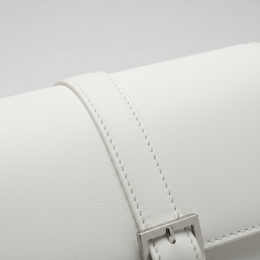 Sophisticated Knot shoulder bag in Frost White - leather detail close-up