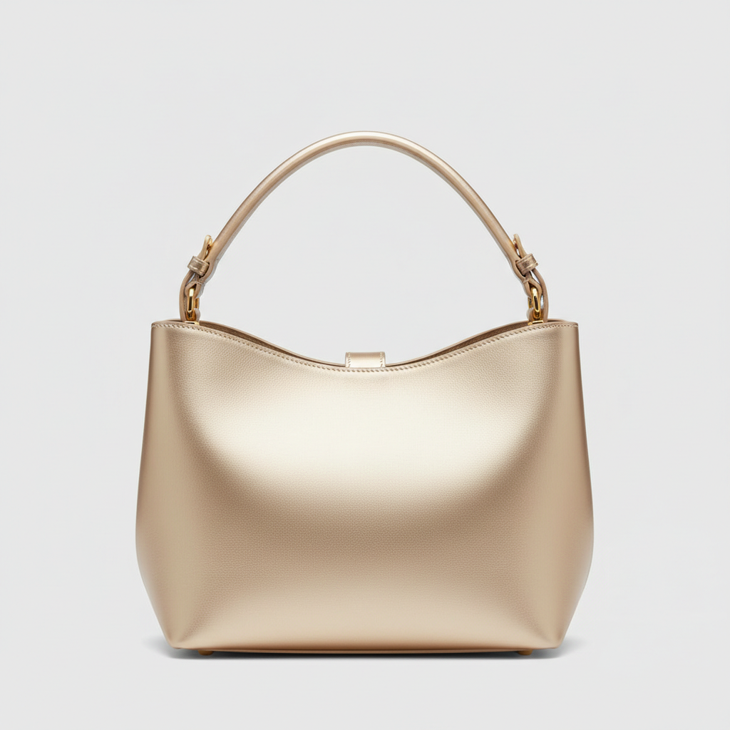 Graceful Carry premium leather tote bag in Champagne Gold - front view